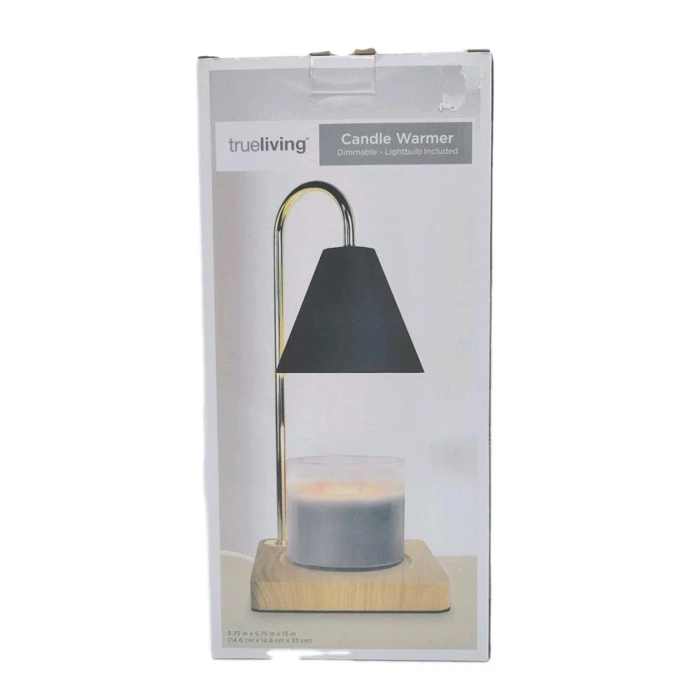 NIB Candle Warmer Black Table Lamp Wood Base Stepless Dimming Lightbulbs Incl